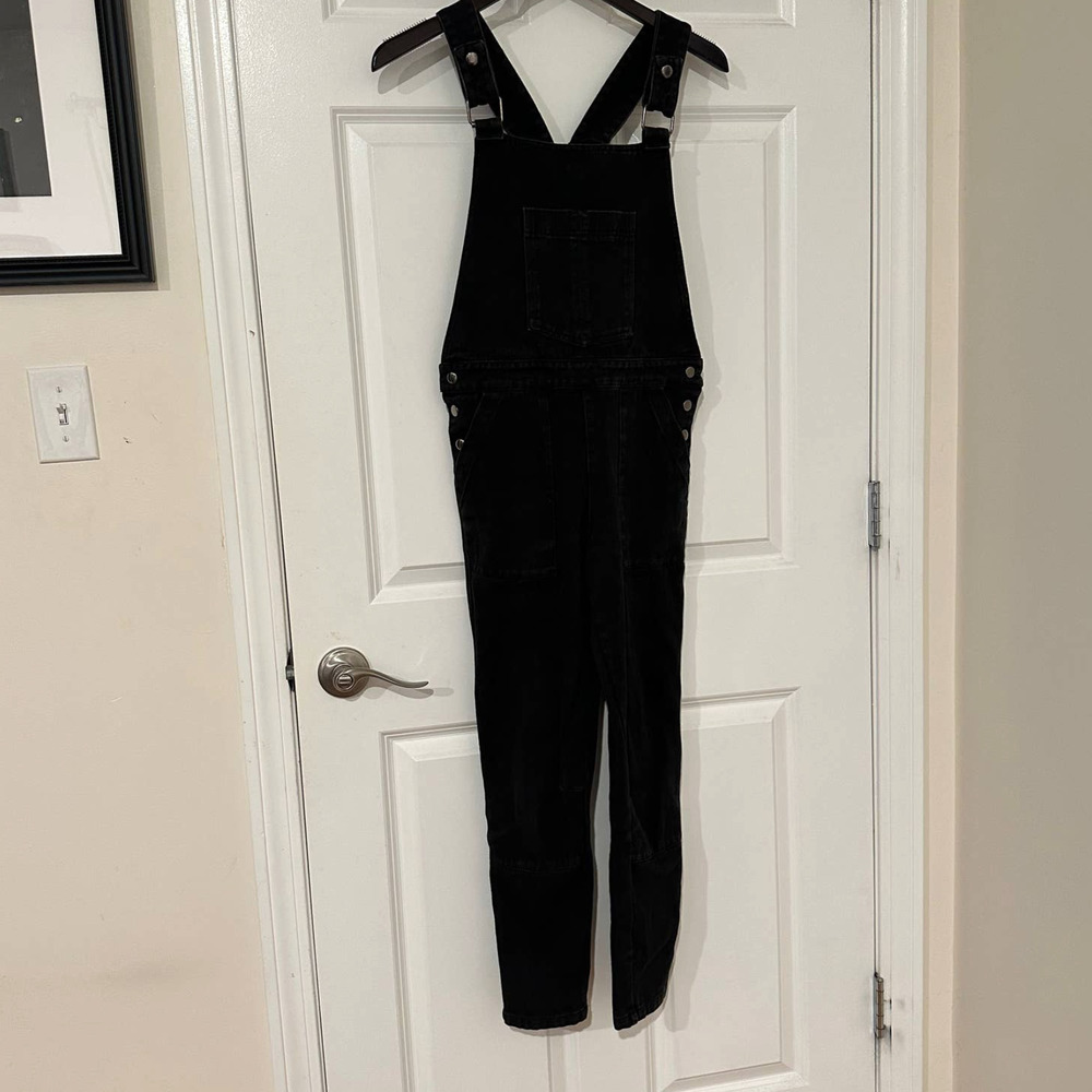 The Editor's Market cotton blend black denim overalls jumpsuit size XS